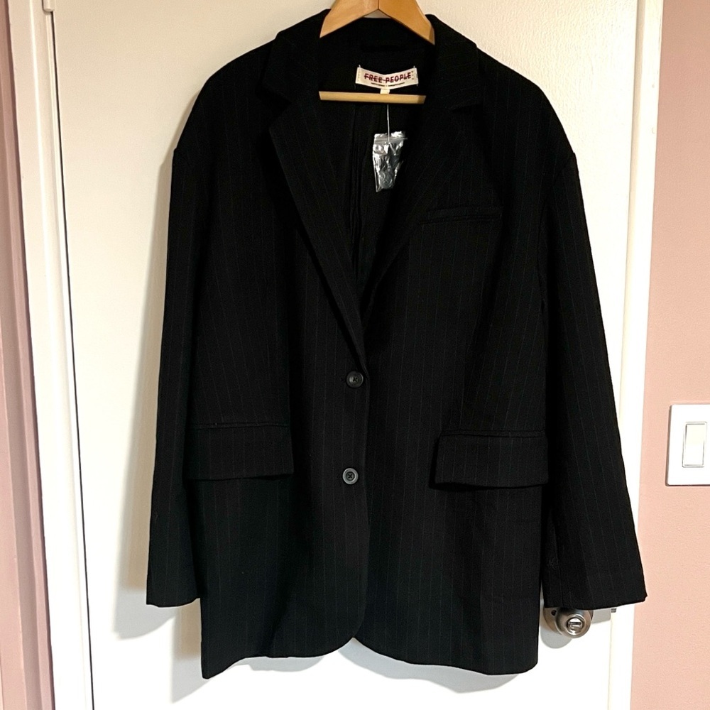 NWOT Free People Reggie Blazer Pinstripe Midnight Combo Navy Blue - Picture 8 of 16